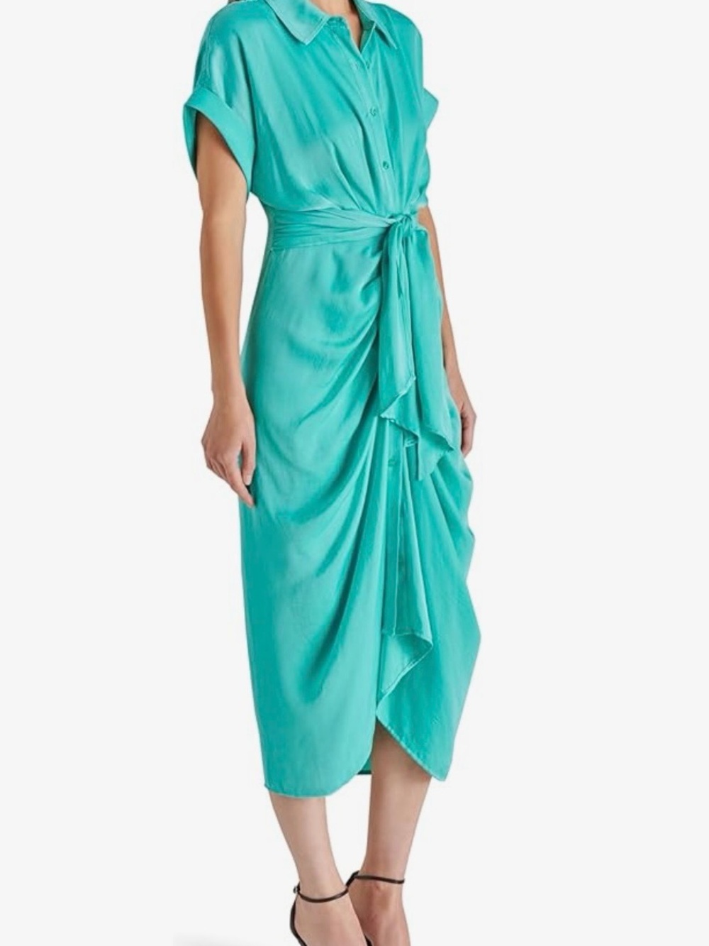 Steve Madden Teal Tie-Waist Shirt Midi Dress